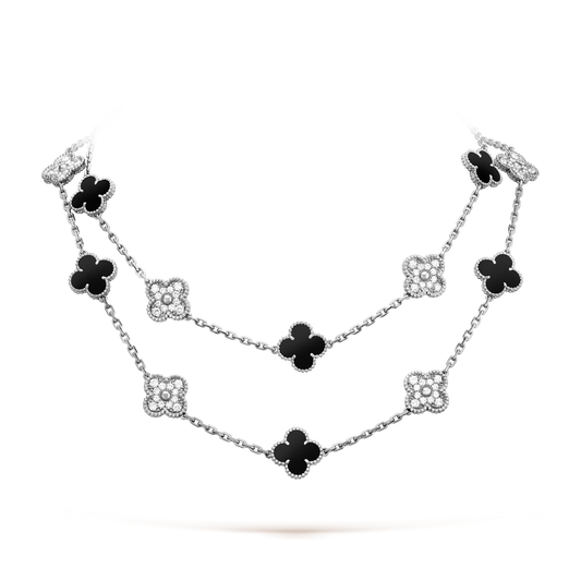 [baslovejewels]CLOVER 20 MOTIFS ONYX DIAMOND SILVER