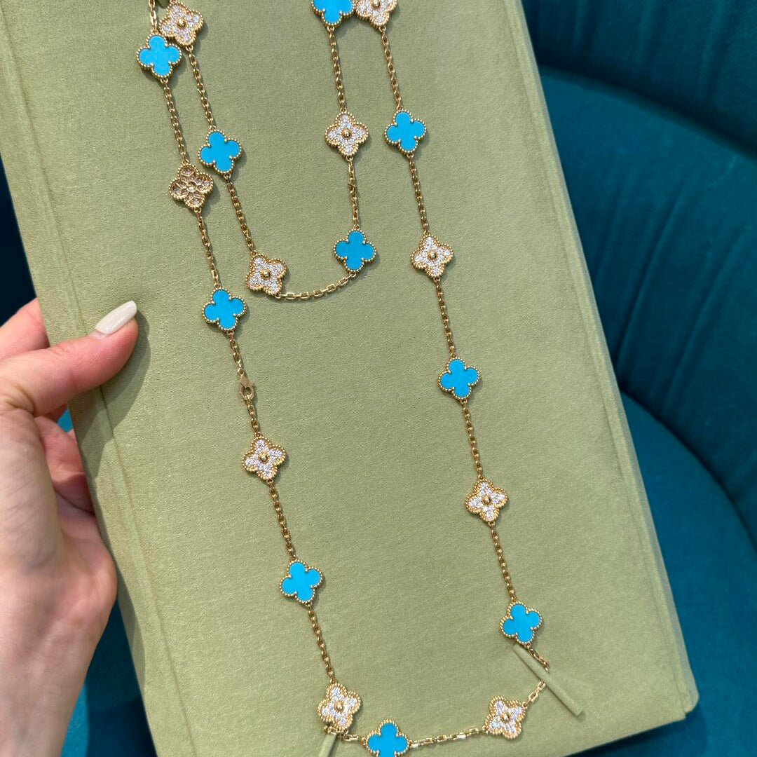 [baslovejewels]CLOVER 20 MOTIFS TURQUOISE DIAMOND NECKLACE