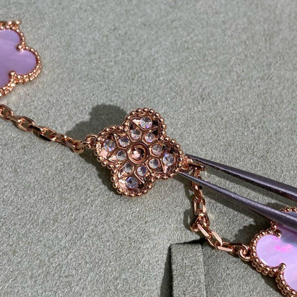 [baslovejewels]CLOVER 10 MOTIFS DIAMOND PINK MOP NECKLACE