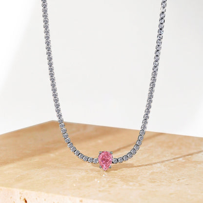 [baslovejewels]1.0 carat Unique Pear Cut Tennis Necklace