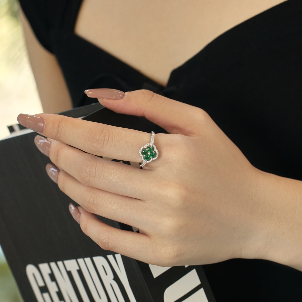 [baslovejewels]Four Leaf Clover Flower Design Ring