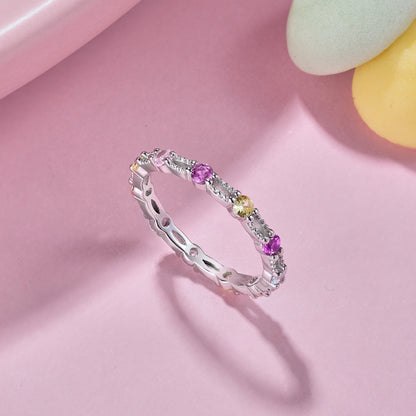 [baslovejewels]Sparkling Colorful Round Cut Tennis Ring