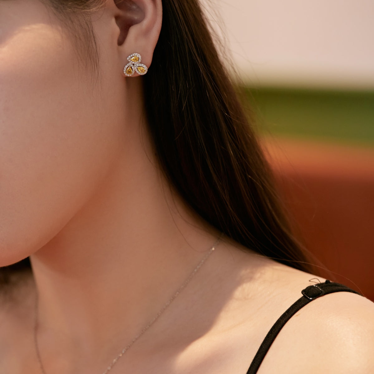 [BASLOVE]Ornate Flower Shape Pear Cut Lover Earrings