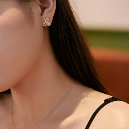 [BASLOVE]Ornate Flower Shape Pear Cut Lover Earrings