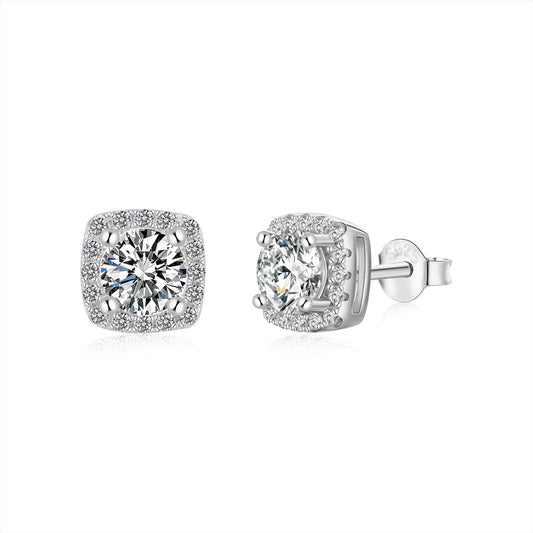 [baslovejewels]Classic Round Center Stone Stud Earrings