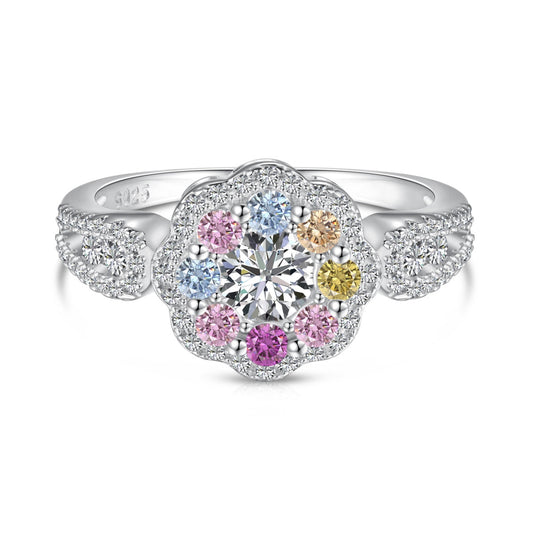 [baslovejewels]Delicate Colorful Round Cut Flower Shape Wedding Ring