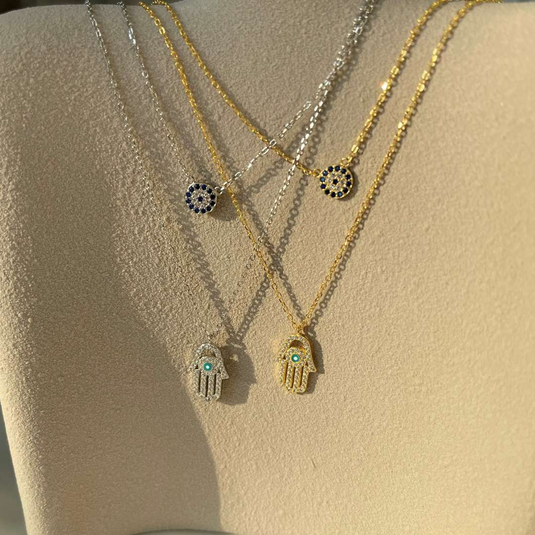 [baslovejewels]Demon Eye Hamsa Palm Necklace