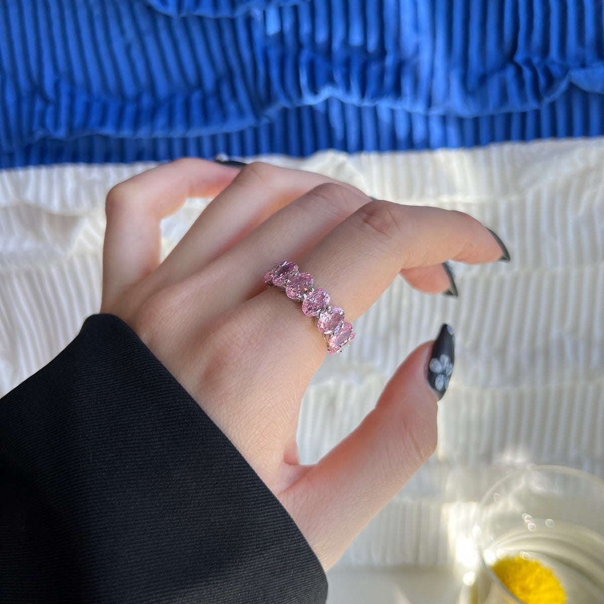 [baslovejewels]Dainty Elongated Cushion Cut Tennis Ring