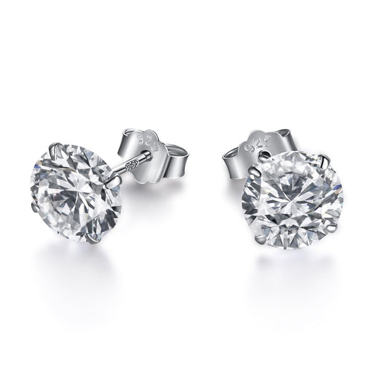 [BASLOVE]Stylish Shiny Round Center Stone Stud Earrings