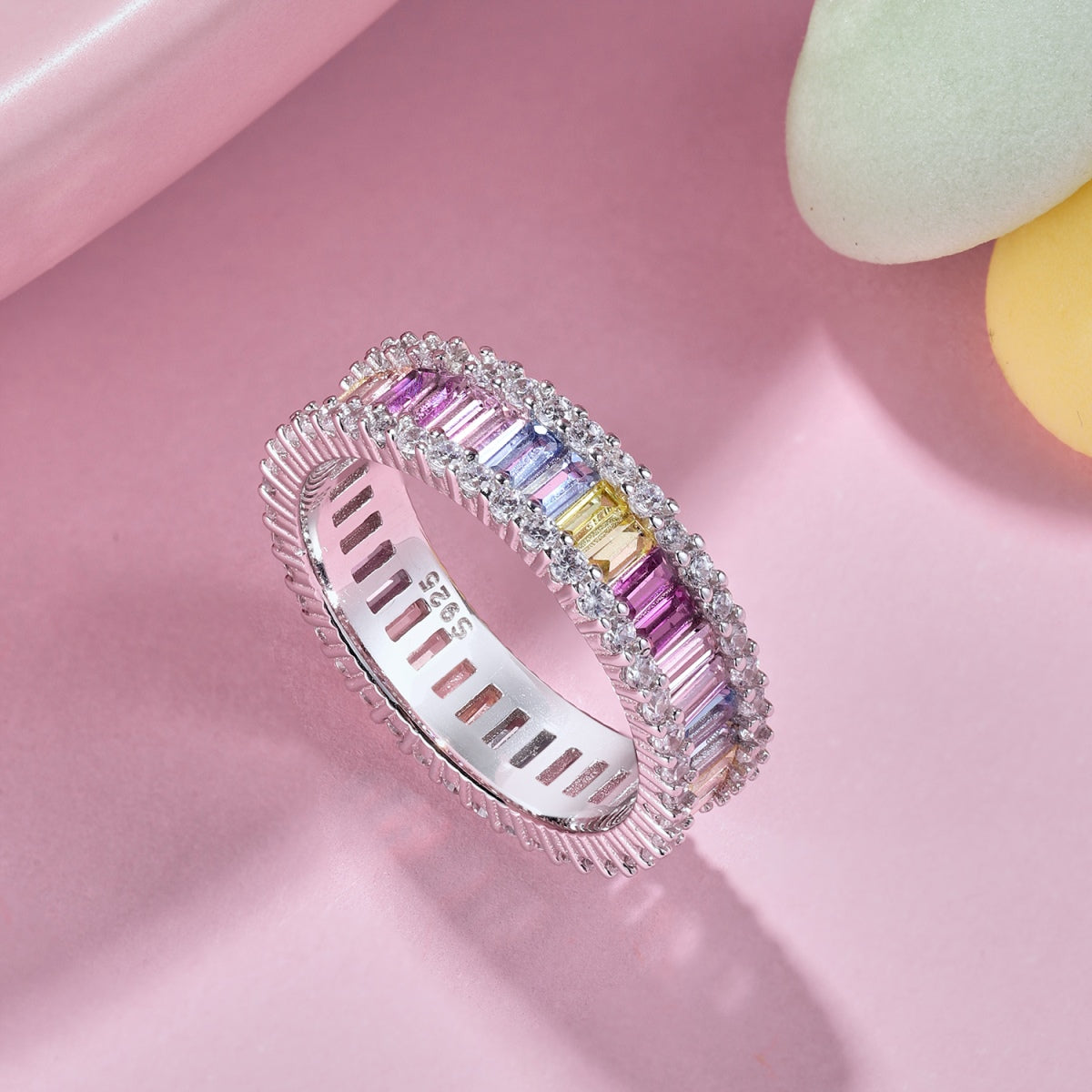 [baslovejewels]Dainty Kaleidoscopic Emerald Cut Daily Ring