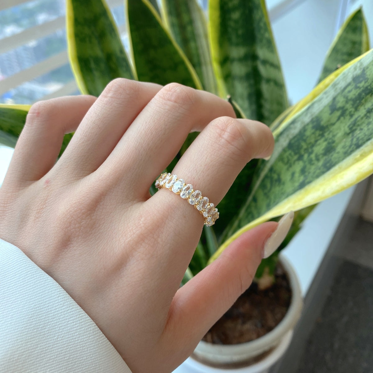 [baslovejewels]Ornate Oval Cut Tennis Ring