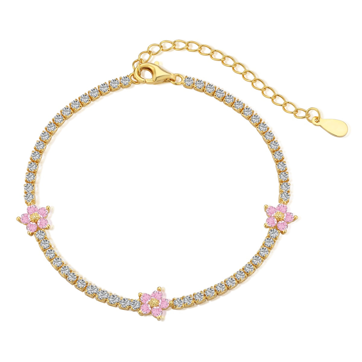 [baslovejewels]Sparkling Flower Shape Tennis Bracelet