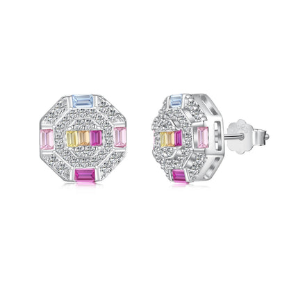 [baslovejewels]Ornate Colorful Octagon Shape Daily Earrings