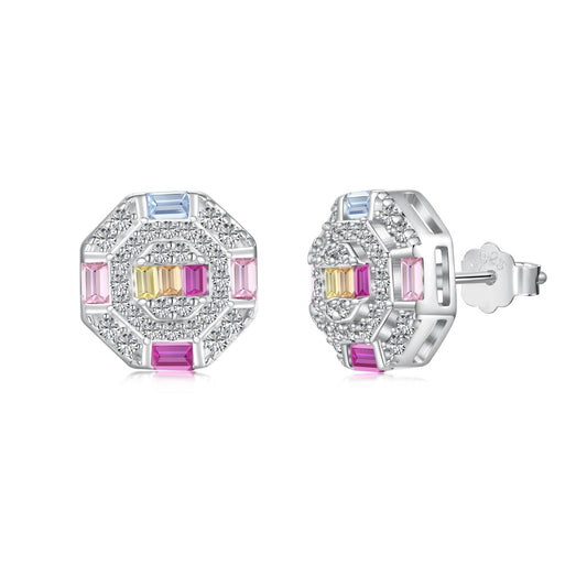 [baslovejewels]Ornate Colorful Octagon Shape Daily Earrings