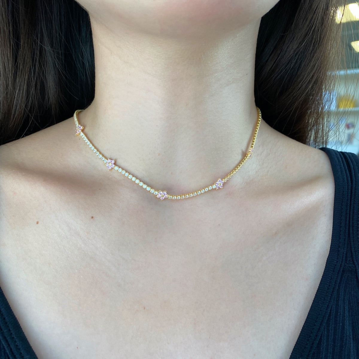 [baslovejewels]Luxurious Colorful Flower Tennis Necklace