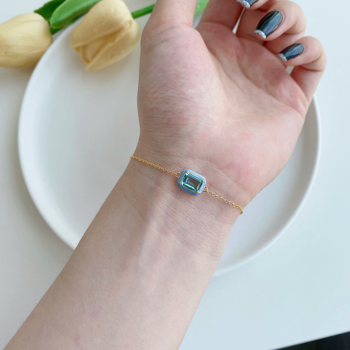 [baslovejewels]2.0 Carat Sparkling Colorful Emerald Cut Daily Bracelet