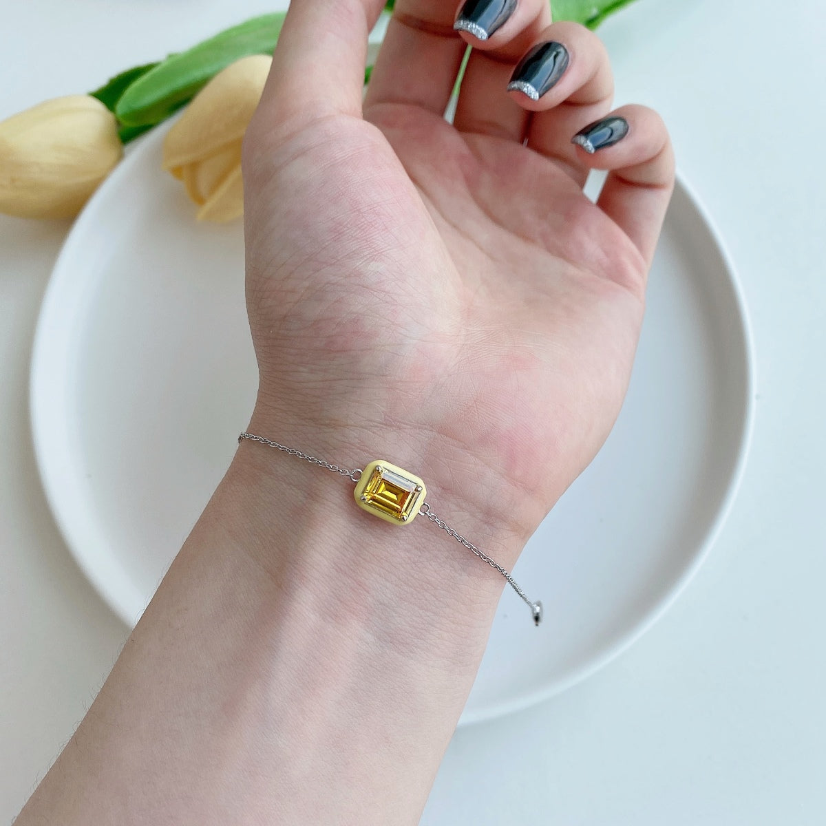 [baslovejewels]2.0 Carat Sparkling Colorful Emerald Cut Daily Bracelet