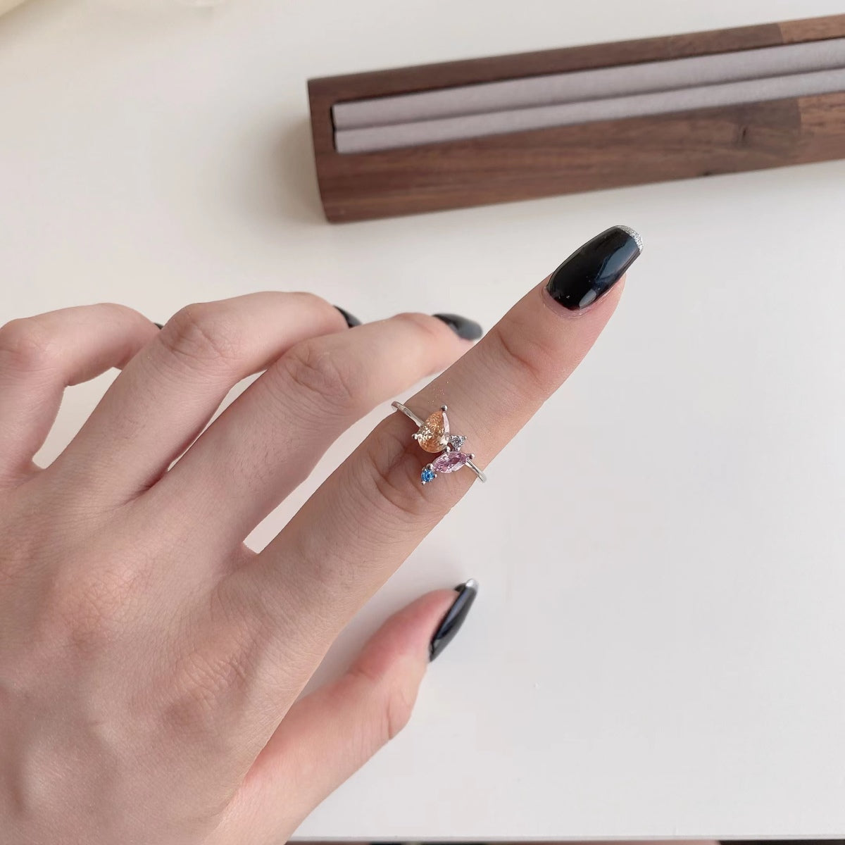 [baslovejewels]Radiant Colorful Multi Cut Daily Ring