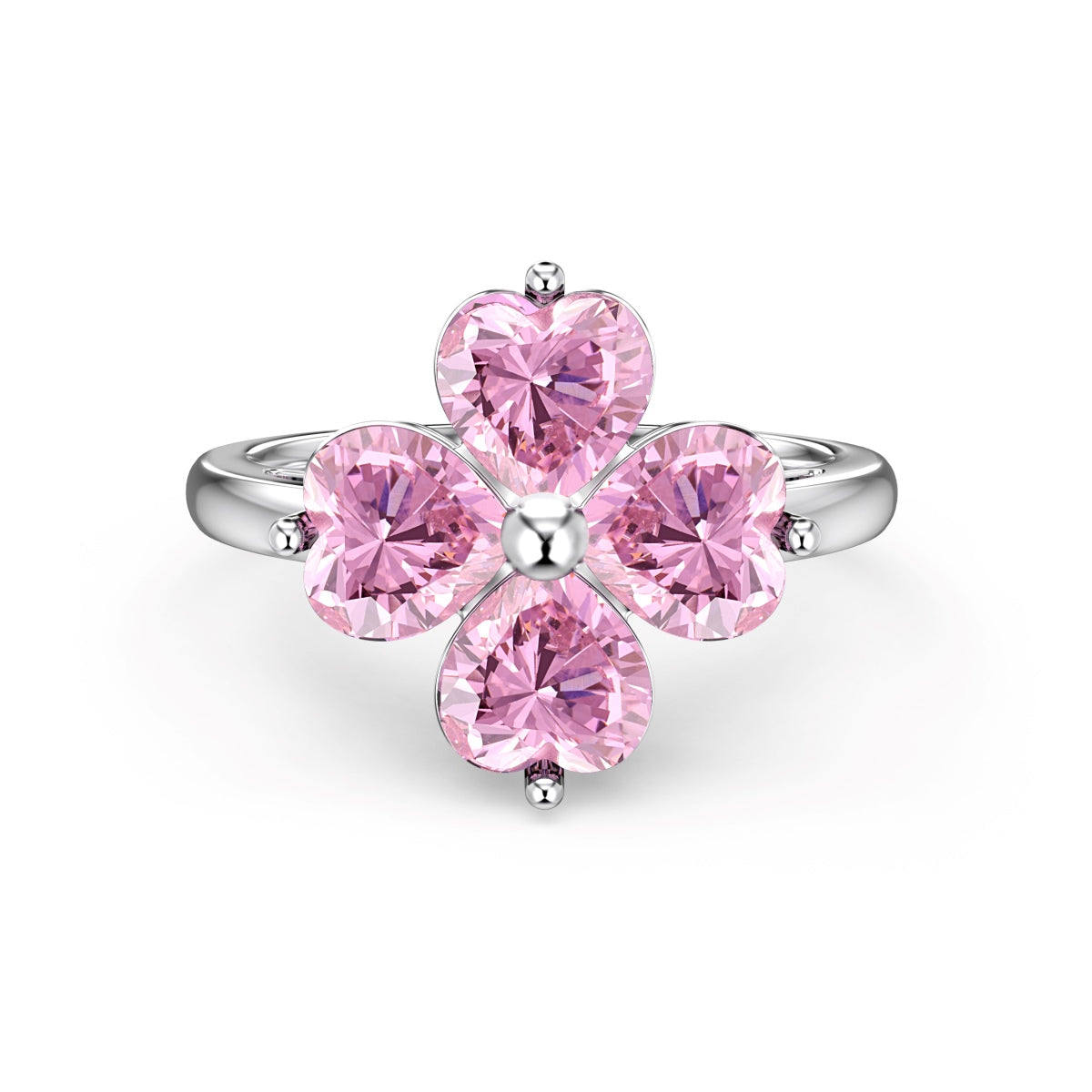 [baslovejewels]Heart-shaped Four-Leaf Clover Ball Ring