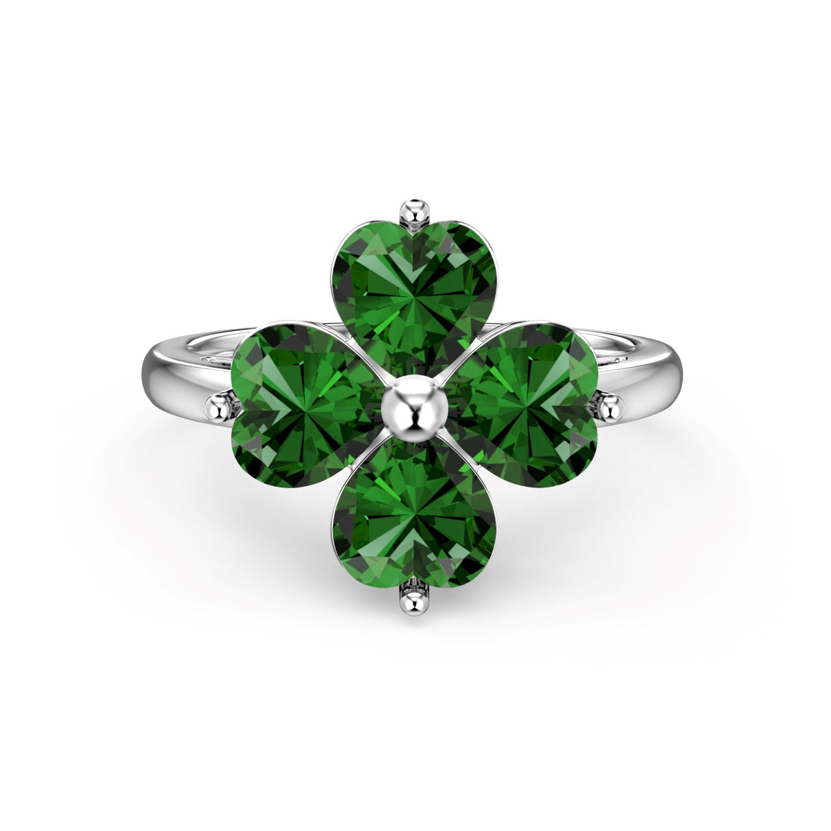 [BASLOVE]Heart-shaped Four-Leaf Clover Ball Ring