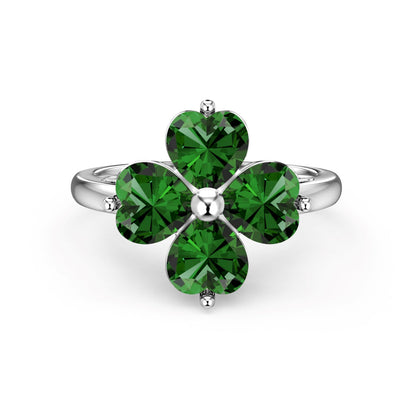 [BASLOVE]Heart-shaped Four-Leaf Clover Ball Ring