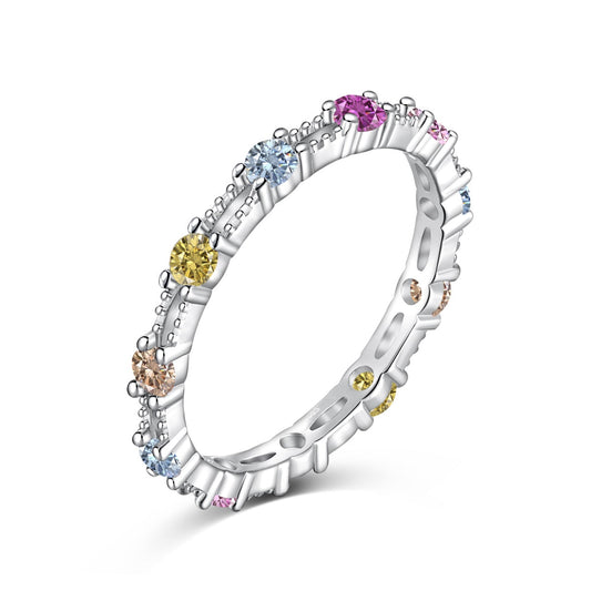 [baslovejewels]Sparkling Colorful Round Cut Tennis Ring