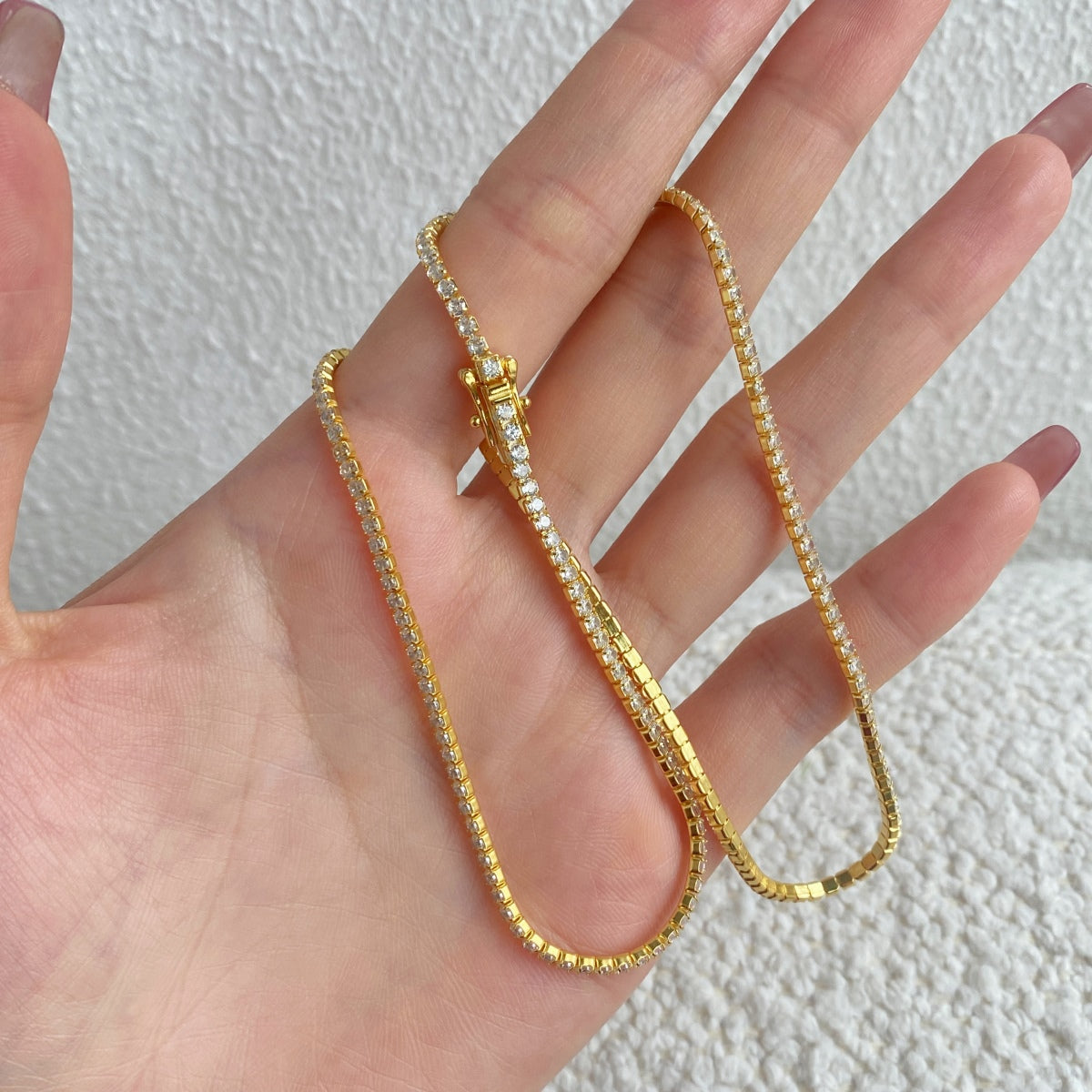 [baslovejewels]Delicate Round Shape Tennis Necklace