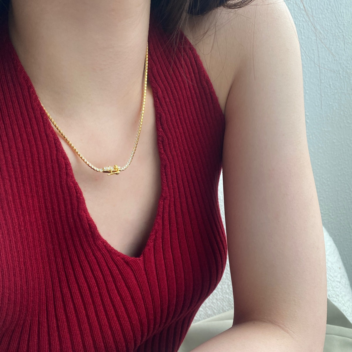 [baslovejewels]Delicate Round Shape Tennis Necklace