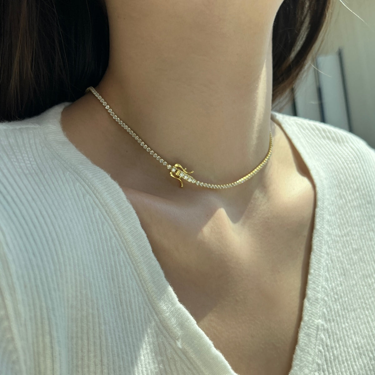 [baslovejewels]Delicate Round Shape Tennis Necklace