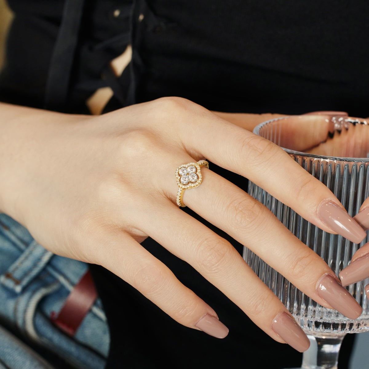 [baslovejewels]Four Leaf Clover Flower Design Ring