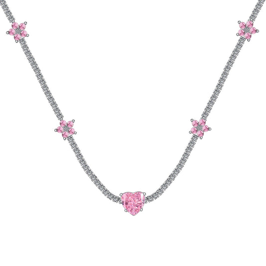 [baslovejewels]Dazzling Pink Heart Flower Necklace