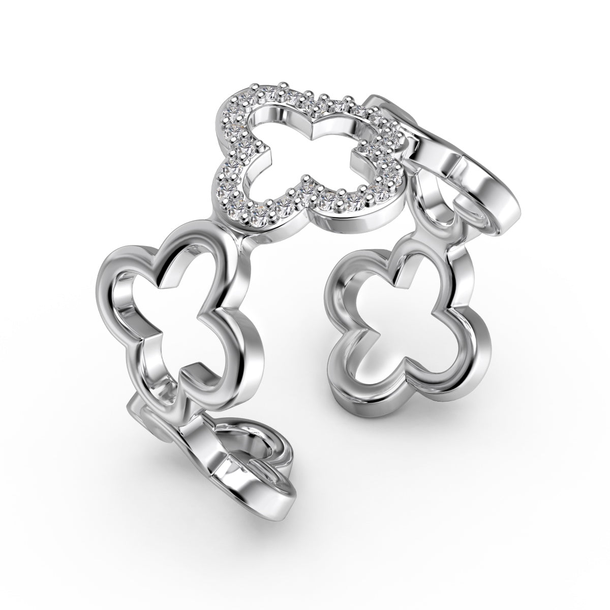 [BASLOVE]Hollow Design Four-Leaf Clover Flower Shape Ring