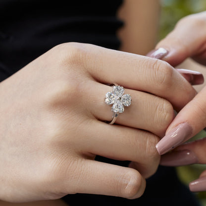 [baslovejewels]Heart-shaped Four-Leaf Clover Ball Ring