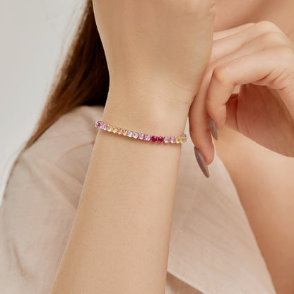 [baslovejewels]Radiant Colorful Round Cut Tennis Bracelet