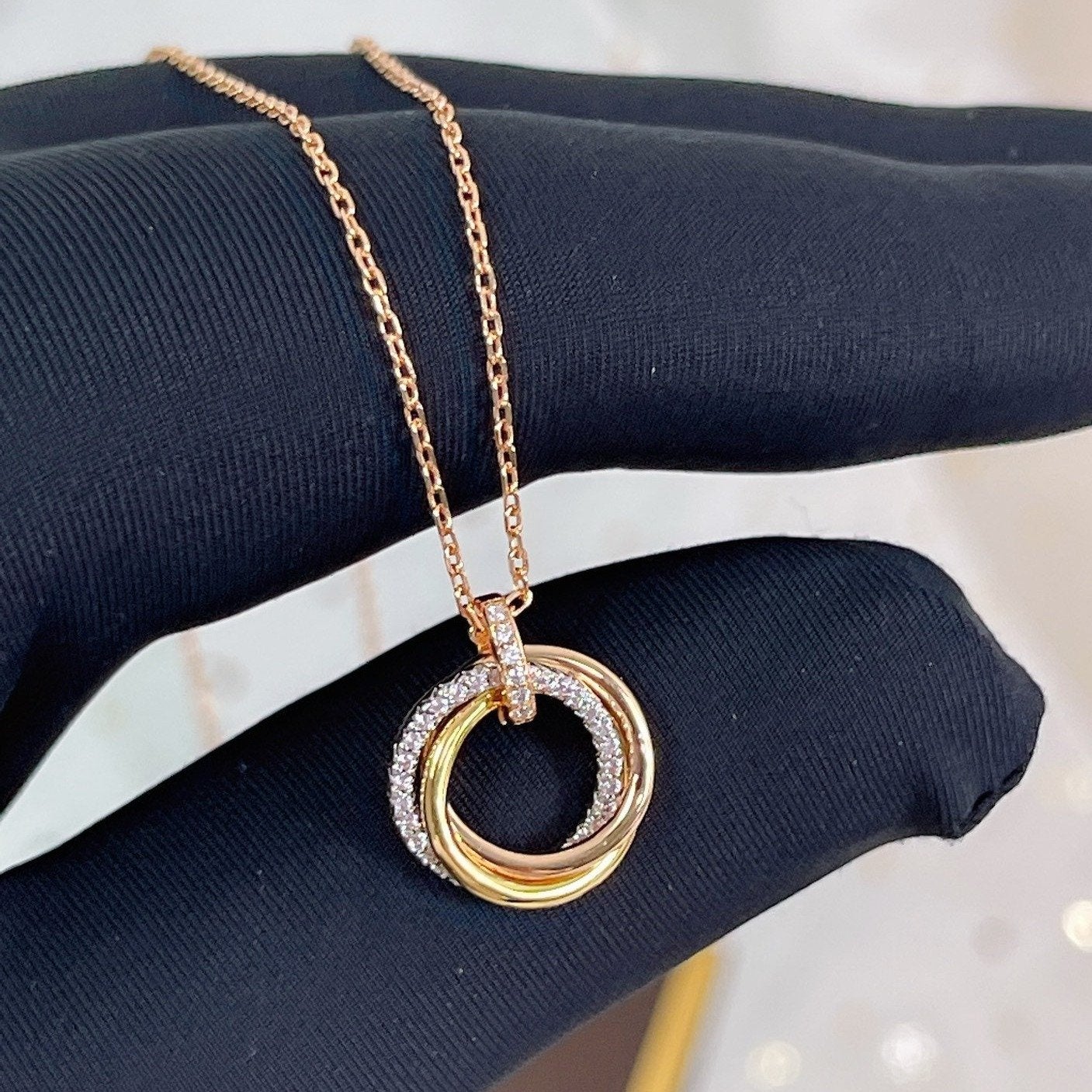 [baslovejewels]TRINITY NECKLACE SILVER GOLD PINK GOLD DIAMONDS