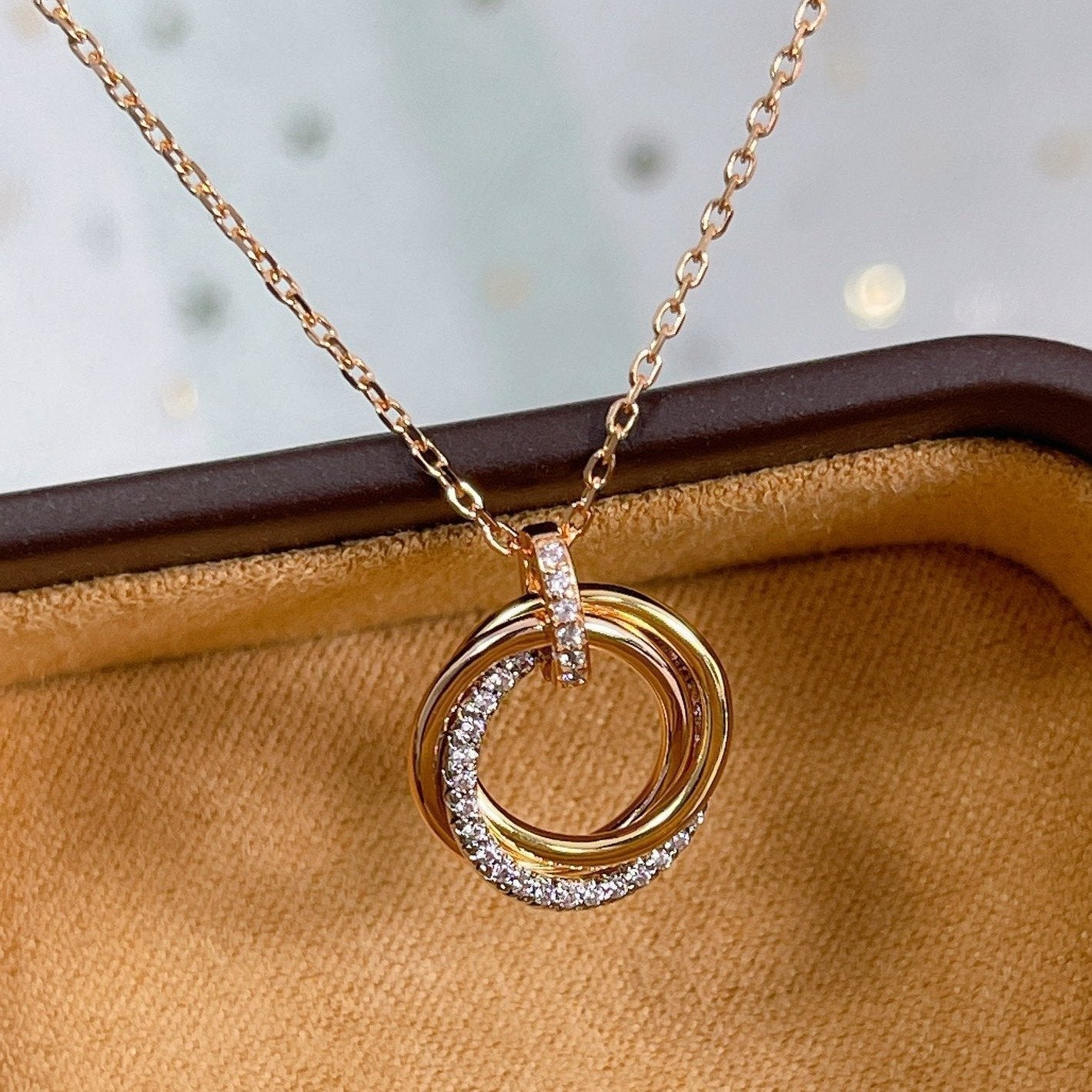 [baslovejewels]TRINITY NECKLACE SILVER GOLD PINK GOLD DIAMONDS