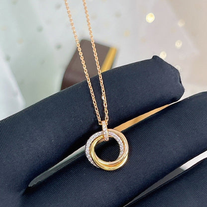 [Basjewels]TRINITY NECKLACE SILVER GOLD PINK GOLD DIAMONDS