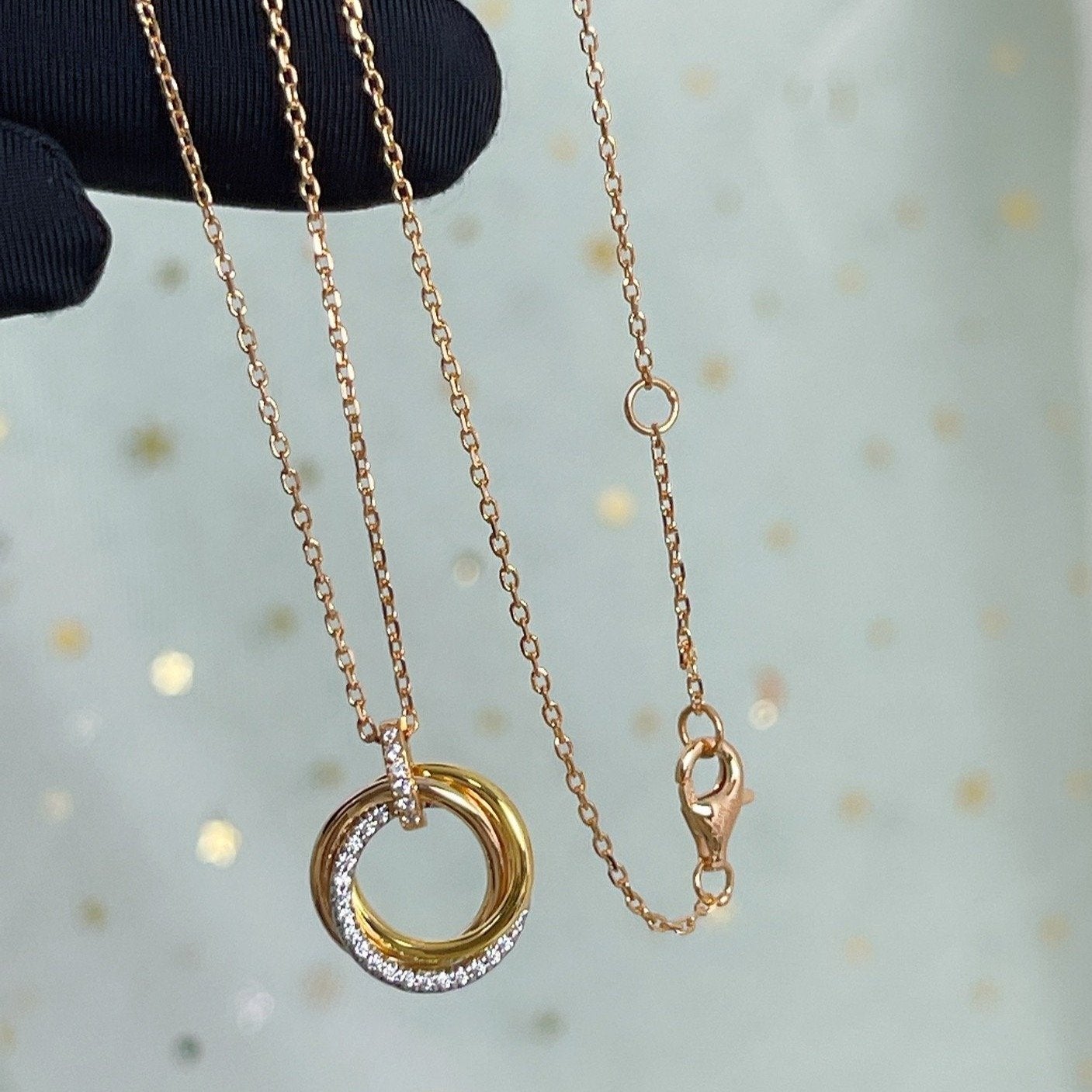 [Basjewels]TRINITY NECKLACE SILVER GOLD PINK GOLD DIAMONDS