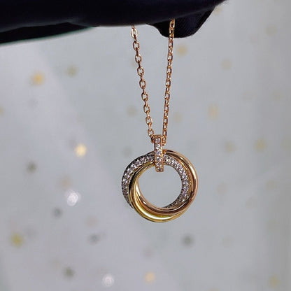 [Basjewels]TRINITY NECKLACE SILVER GOLD PINK GOLD DIAMONDS