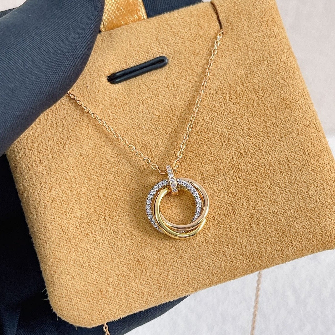 [baslovejewels]TRINITY NECKLACE SILVER GOLD PINK GOLD DIAMONDS