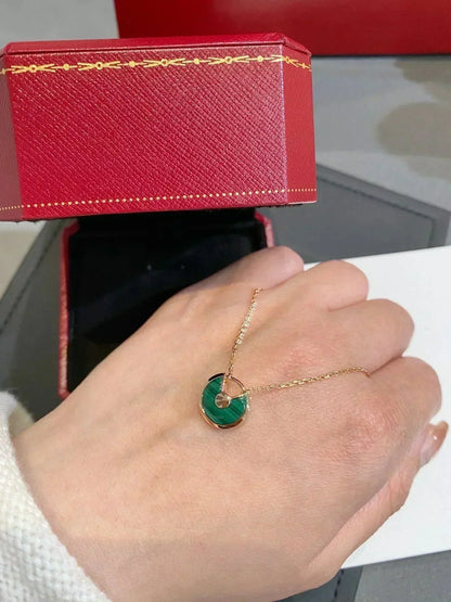 [Basjewels]AMULETTE ROSE GOLD MALACHITE NECKLACE