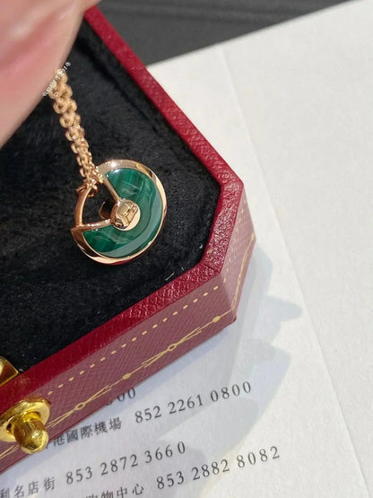 [Basjewels]AMULETTE ROSE GOLD MALACHITE NECKLACE