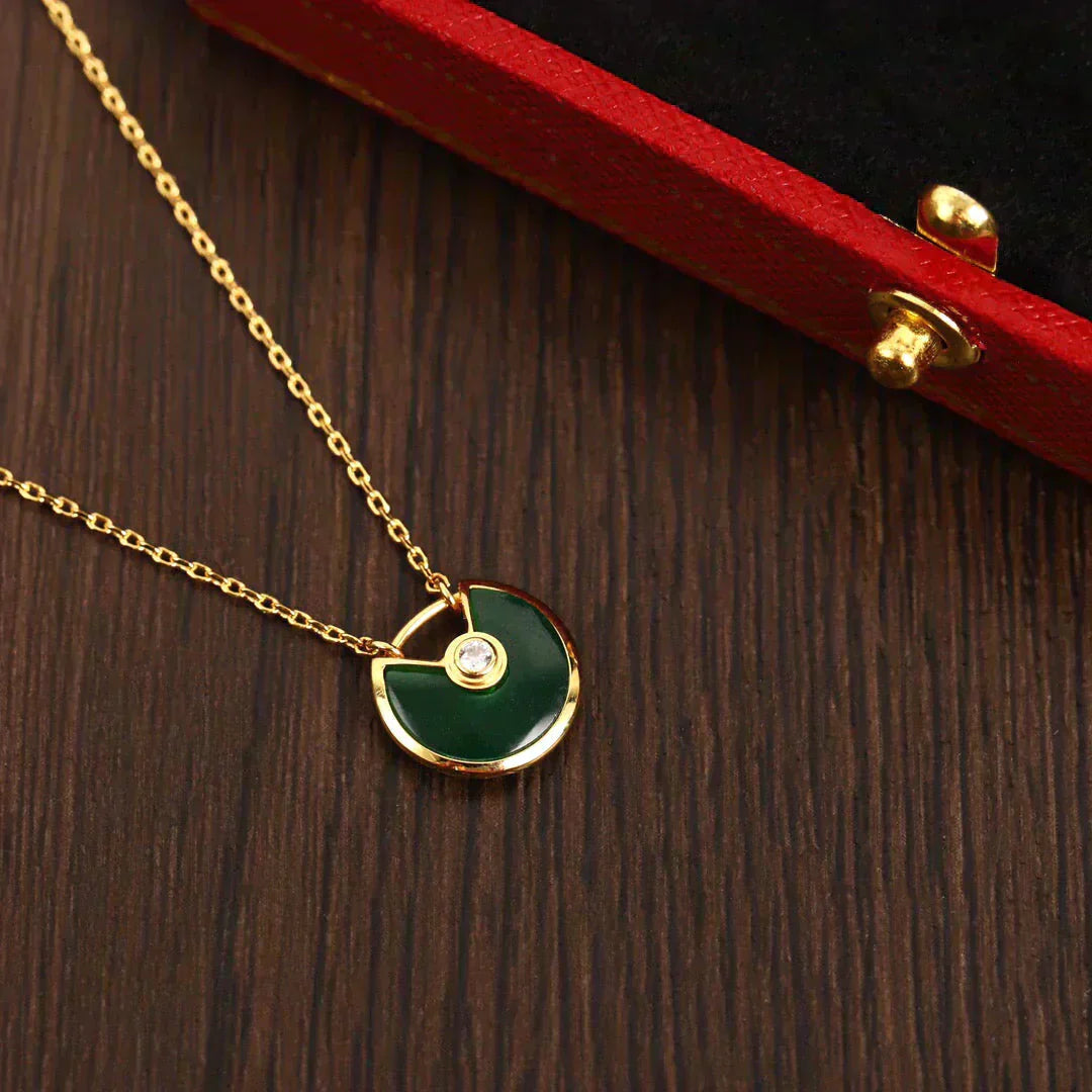 [Basjewels]AMULETTE GOLD MALACHITE NECKLACE