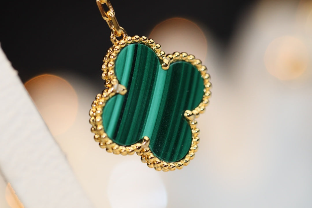 [Basjewels]CLOVER EARRINGS GOLD MALACHITE DIAMOND 3 MOTIF