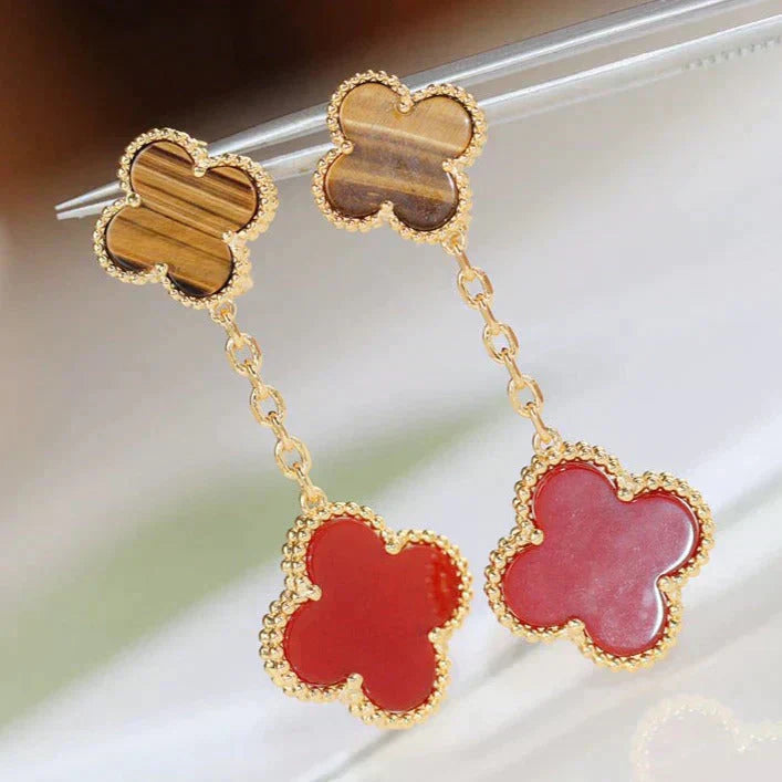 [Basjewels]CLOVER  2 MOTIF  TIGER EYE CARNELIAN EARRINGS