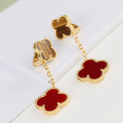 [Basjewels]CLOVER  2 MOTIF  TIGER EYE CARNELIAN EARRINGS