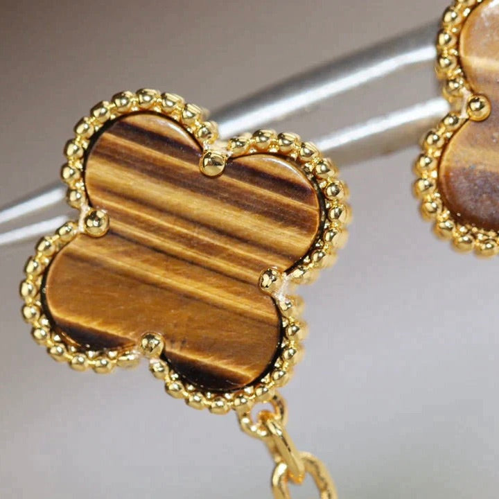 [Basjewels]CLOVER  2 MOTIF  TIGER EYE CARNELIAN EARRINGS