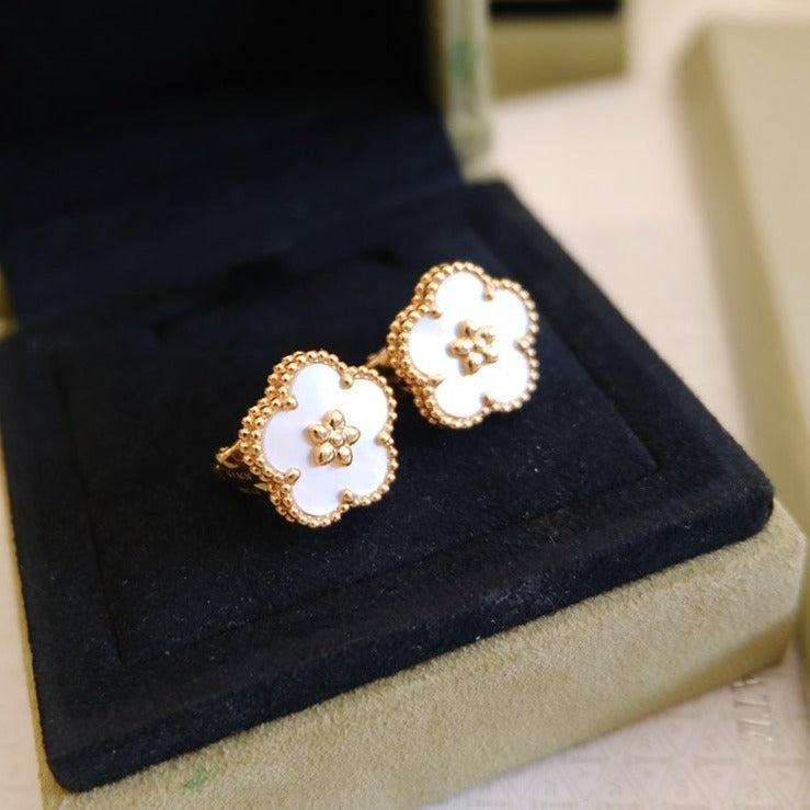 [Basjewels]LUCKY PINK GOLD WHITE MOP EARRINGS