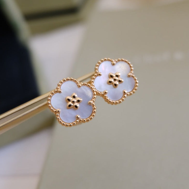 [Basjewels]LUCKY PINK GOLD WHITE MOP EARRINGS