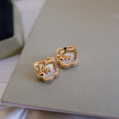 [Basjewels]LUCKY PINK GOLD WHITE MOP EARRINGS